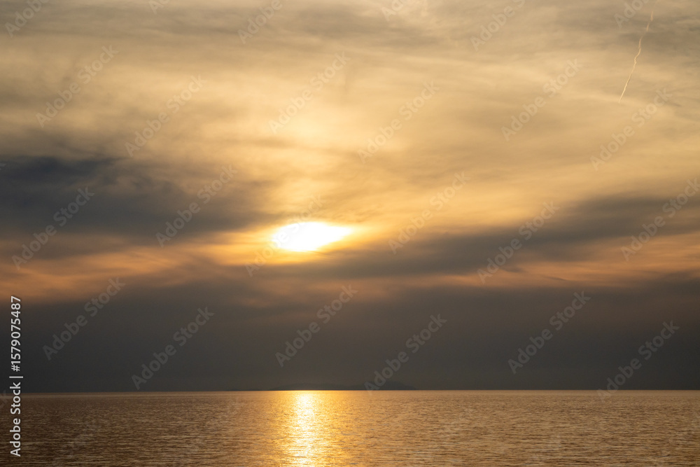 Fototapeta premium Cloudy summer sunset, Acharavi, Corfu, Greece