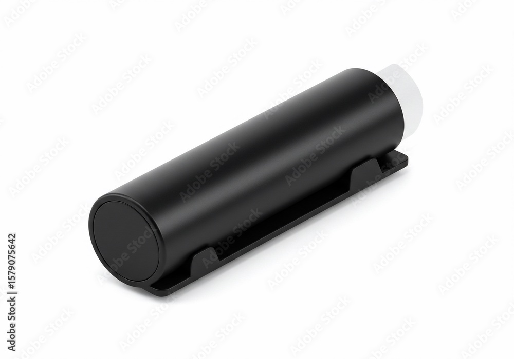 Sleek Black Cylinder with White End Cap on Minimalist Stand, Studio Shot Sleek Black Cylinder with White End Cap on Minimalist Stand, Studio Shot