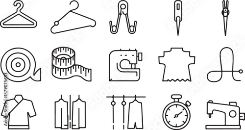 "Minimalist Line Icons for Sewing, Tailoring, and Fashion Design Tools"