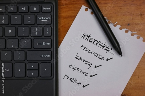 Checklist for Internship Goals on Keyboard Background with Pen