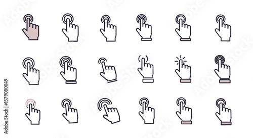 Various hand icons depicting touch screen interactions.