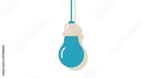 A teal lightbulb hangs from a cord, casting a subtle shadow, symbolizing ideas and innovation.