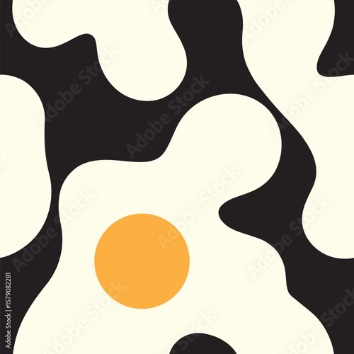 Abstract seamless pattern inspired by fried egg shapes in bold colors. Ideal for kitchen textiles, food-themed packaging, cafe branding, modern wallpaper, and quirky decorative designs.