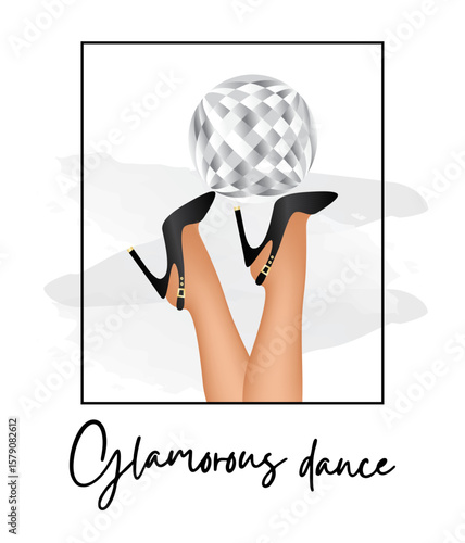 Illustration of a shoe with a disco ball on a white background.