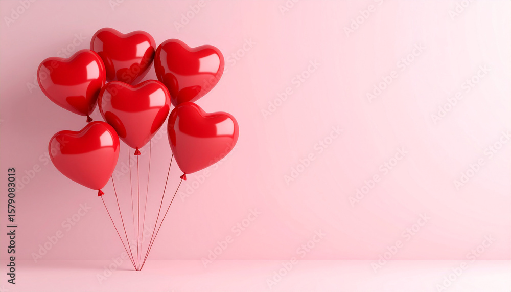 Red and pink heart-shaped balloons floating on Valentine's Day Red and pink heart-shaped balloons floating on Valentine's Day