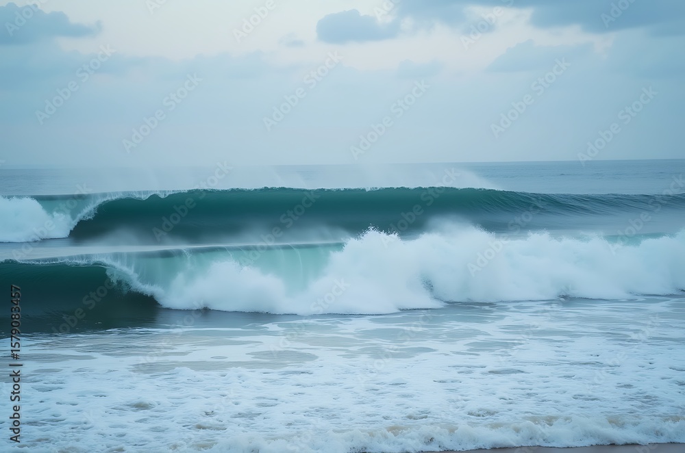 Fototapeta premium Moody Blue Ocean Waves Crashing Energetic Swell Whitecaps ai generated