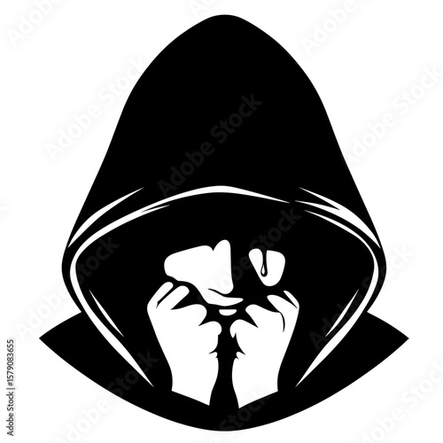 Hooded boy hiding face in fear silhouette — Symbol of bullying anxiety