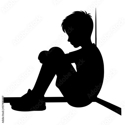 Sad boy sitting in corner silhouette — Symbol of bullying victim and isolation