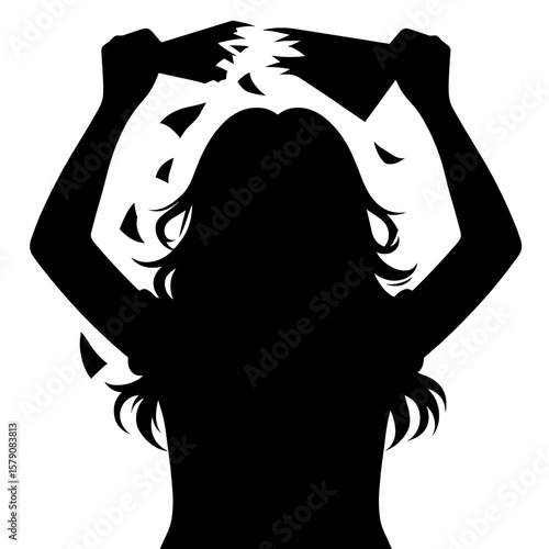 Girl tearing paper silhouette — Symbol of frustration and emotional pain from bullying