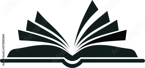Open book silhouette with fanned pages isolated on transparent background