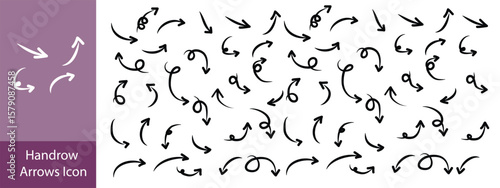 Hand drawn arrow vector icons set. Sketch arrow design for business plan and education. Set of arrows black icons. Circle arrows, rotate arrow, redo process symbol.