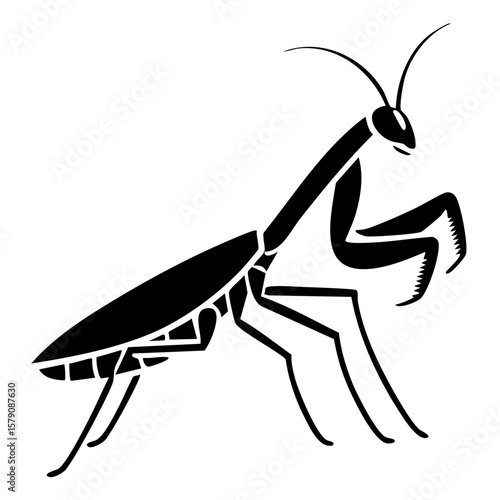 Praying Mantis Black Glyph Icon (Color Changes Available in SVG)