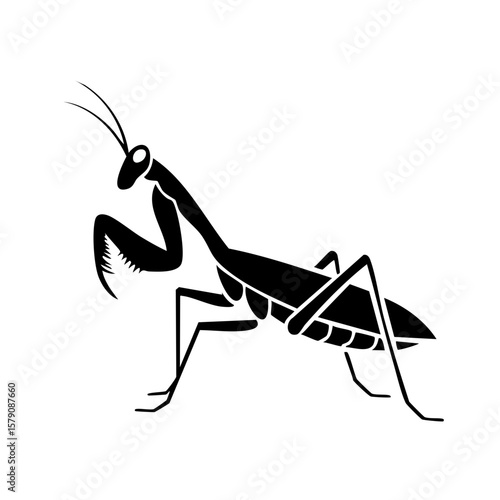 Praying Mantis Black Glyph Icon (Color Changes Available in SVG)