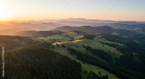 Wallpaper Mural Sunrise over rolling green hills and mountains scenic landscape Torontodigital.ca