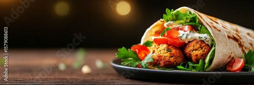 Delicious Falafel Wrap with Tzatziki Sauce - A delectable falafel wrap brimming with fresh lettuce, juicy tomatoes, and creamy tzatziki sauce. Healthy, flavorful, and perfect for a quick meal.