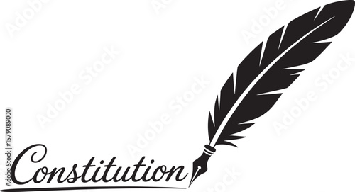 Black quill pen writing constitution in cursive vector