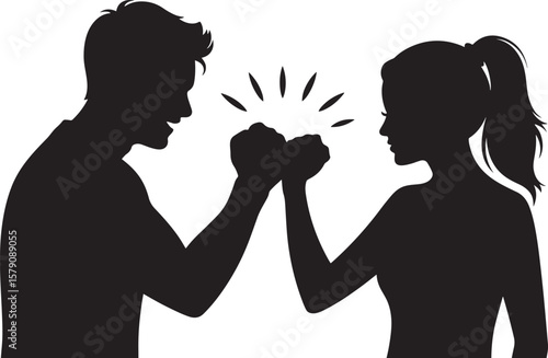 Black silhouette of a man and woman arm wrestling vector