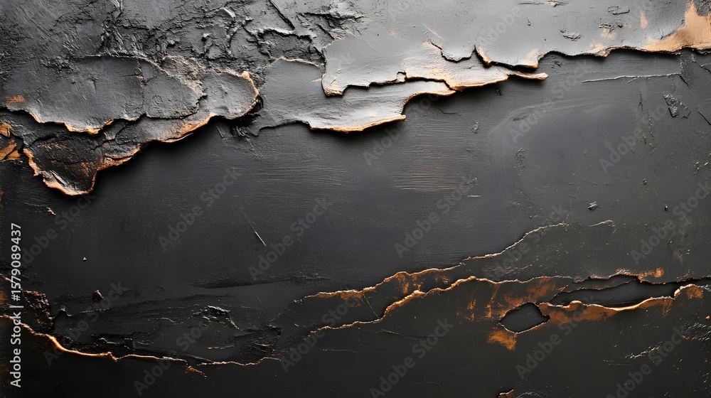 Obraz premium An abstract background displays rough black texture with bronze edges, giving a dark and dramatic feel.