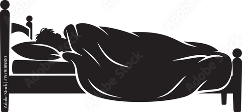 Black silhouette of person sleeping in bed under blanket vector