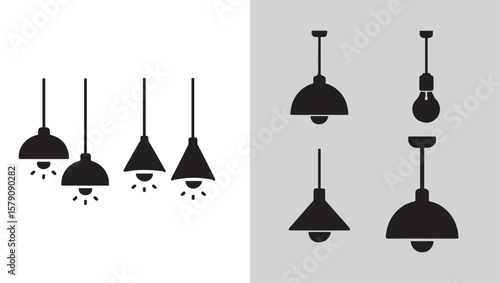 Line Art Illustration of Pendant Lights with Different Shapes and Designs for Interior Design Inspirations