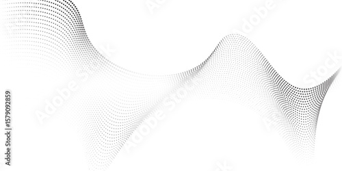Halftone black gradient curve shape isolated on white background. Modern concept of technology  science  music  modern vector wave simple art