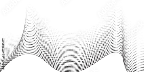 Halftone black gradient curve shape isolated on white background. Modern concept of technology  science  music  modern vector wave