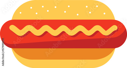 Fresh Produce Art Collections Delicious Hot Dog with Mustard and Ketchup Illustration, Perfect for Menu Design or Food Blog