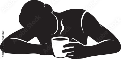 Person holding hot beverage with steam black white