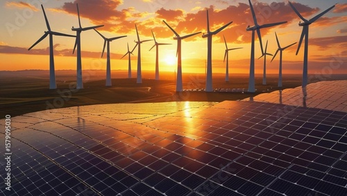 Green Energy – Wind Turbines and Solar Panels
Wide landscape with wind turbines and solar panels at sunset. Ideal for renewable energy, sustainability, and clean power topics.