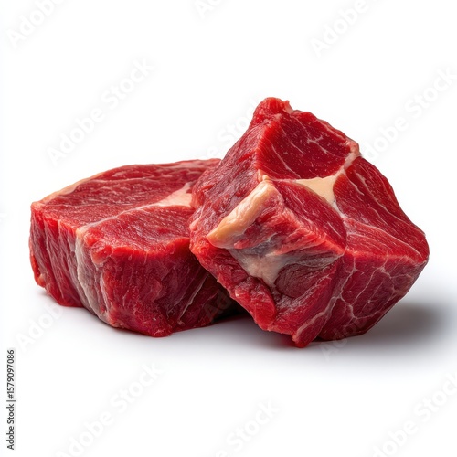 Two raw beef steaks with marbling isolated on white background