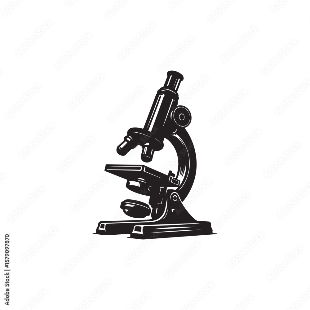 Microscope Silhouette Vector Illustration for Science and Education, black vector, microscope Microscope Silhouette Vector Illustration for Science and Education, black vector, microscope