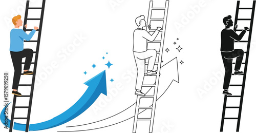 Man climbing ladder to success vector illustration for career growth and business achievement concept design vector