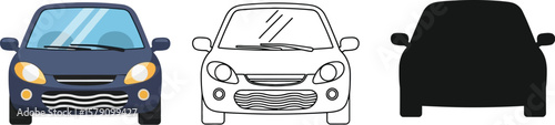 Car vector illustration front view in color outline and silhouette for design and creative projects vector
