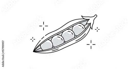 Fresh green peas in a pod with sparkle accents for healthy food and nutrition designs