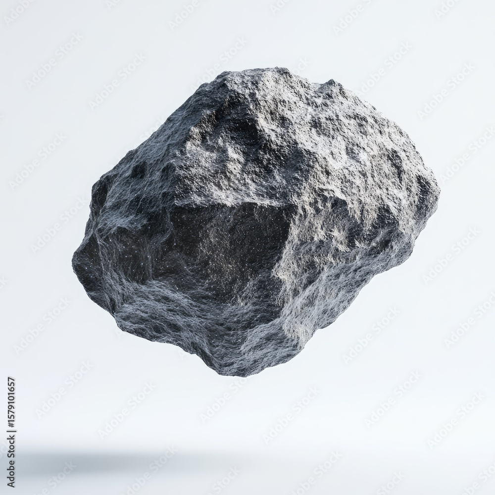 Obraz premium Large rugged asteroid floating isolated on plain white background
