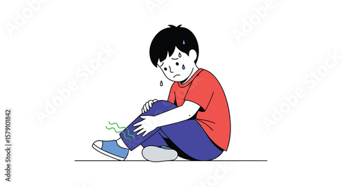 Child feels discomfort from smelly feet after wearing shoes all day long