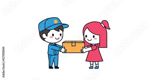 Delivery man handing parcel to woman customer happy customer receiving package with care