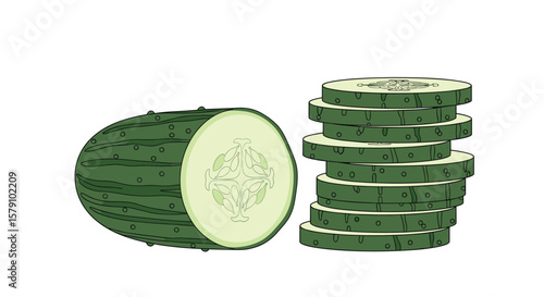 Freshly sliced cucumber vegetable healthy food ingredient for cooking and salads