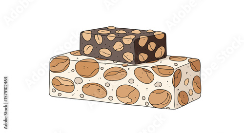 Delicious nougat confectionery featuring nuts on a white background