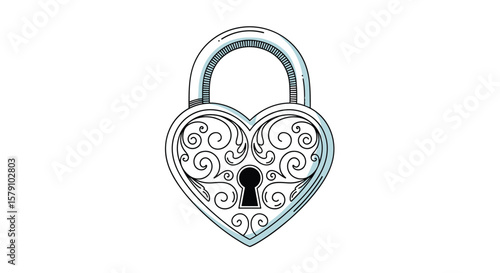 Ornate heart shaped padlock with intricate swirling decorative patterns protecting valuable treasures