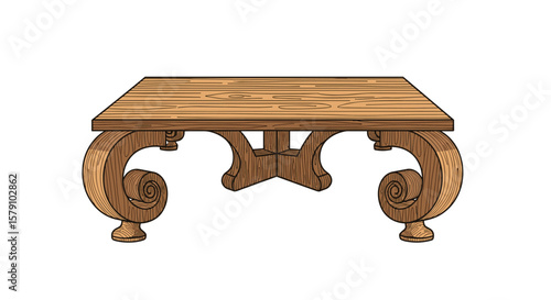 Elegant wooden carved ornate coffee table with unique decorative legs