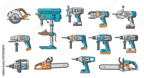 Collection of power tools for diy projects and professional construction work