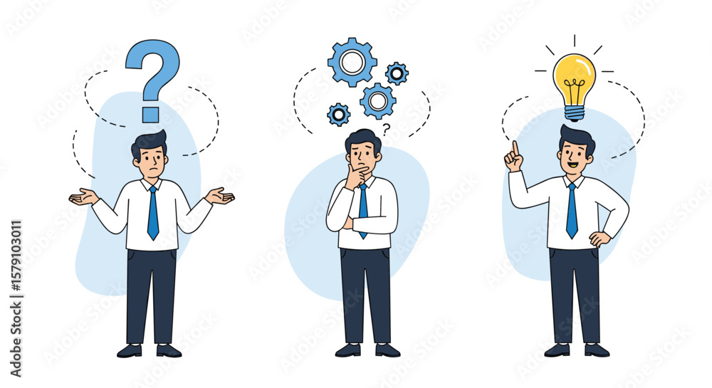 Businessman brainstorming ideas and solving problems through thoughtful consideration Businessman brainstorming ideas and solving problems through thoughtful consideration