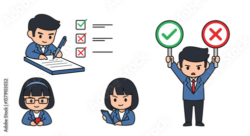 Business professionals conducting assessments and making decisions