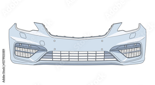 Modern car front bumper design with integrated grille and headlight accents