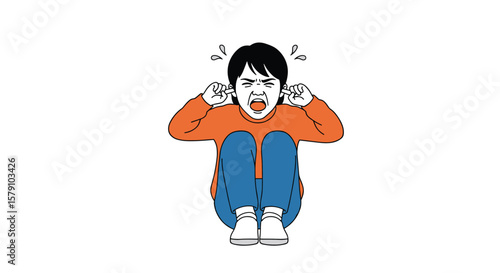 Frustrated person covering ears feeling overwhelmed emotion outburst