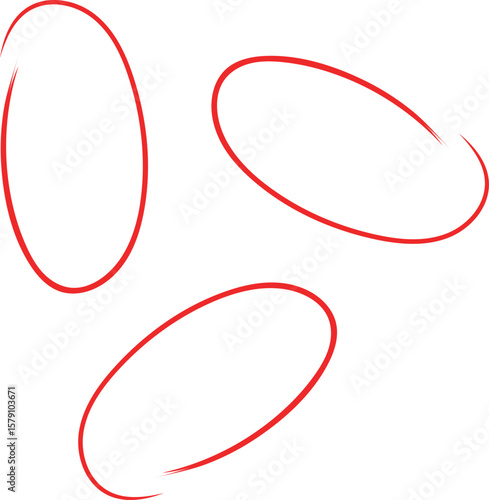 Set of red hand-drawn circles and ovals. Sketchy marker frames for highlighting, vector illustration.

