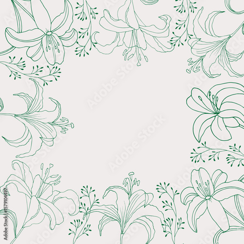 Pattern with transparent green lilies. Hand-drawn vector illustration for wedding, invitation or greeting card. 