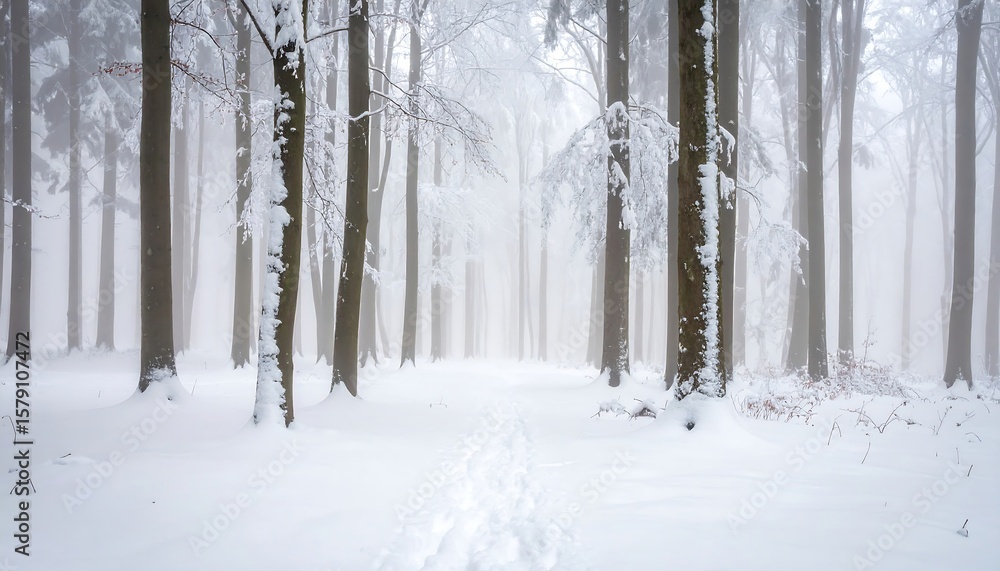 Fototapeta premium Snowy forest path in mist