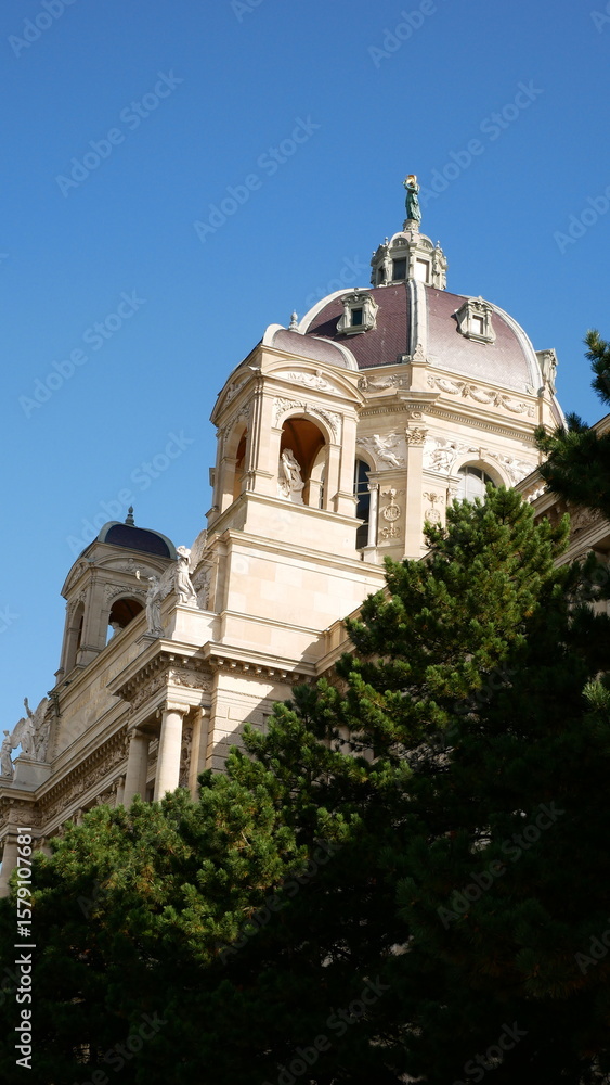 Fototapeta premium Vienna Natural History Museum architectureElegant architecture of the Natural History Museum in Vienna, Austria, captured on a bright sunny day with clear blue sky